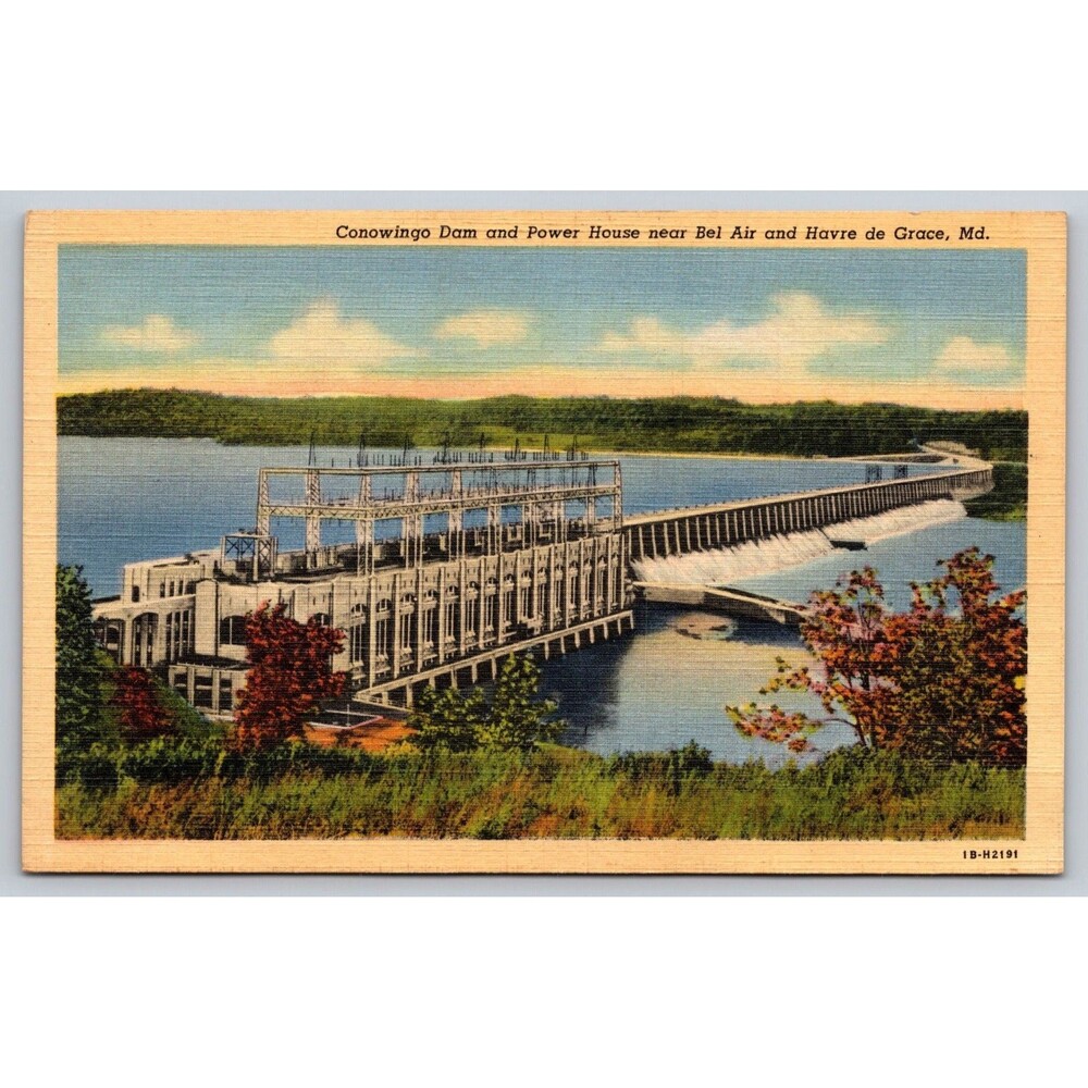 Vintage 1941 Linen Postcard Conowingo Dam Power House Maryland MD Curt Teich